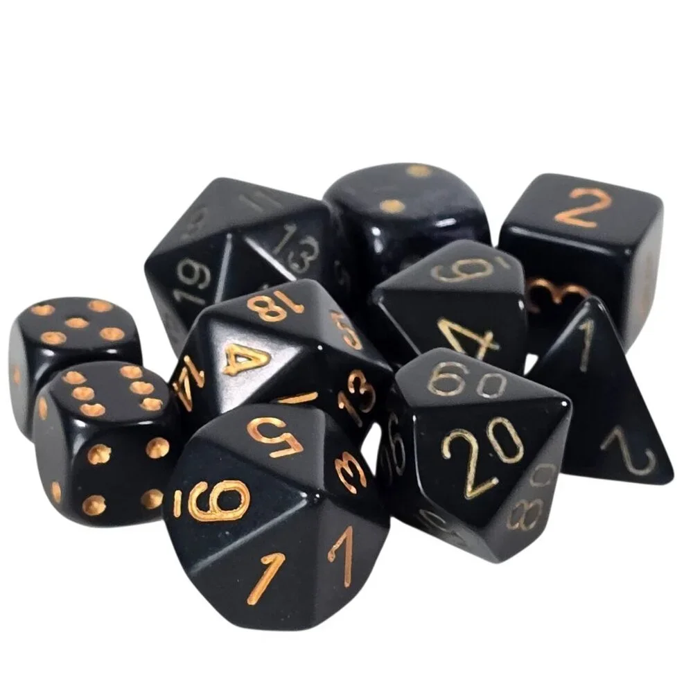 Black Gold Polyhedral Dice Set DnD RPG D20 D12 D10 D8 D6 D4 10 Piece Lot Gaming